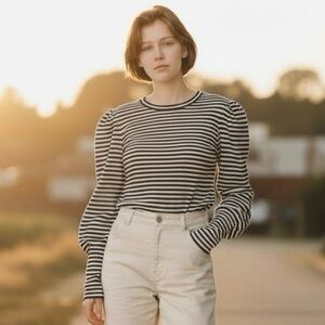 Loft | Puffed Sleeve Striped Sweater